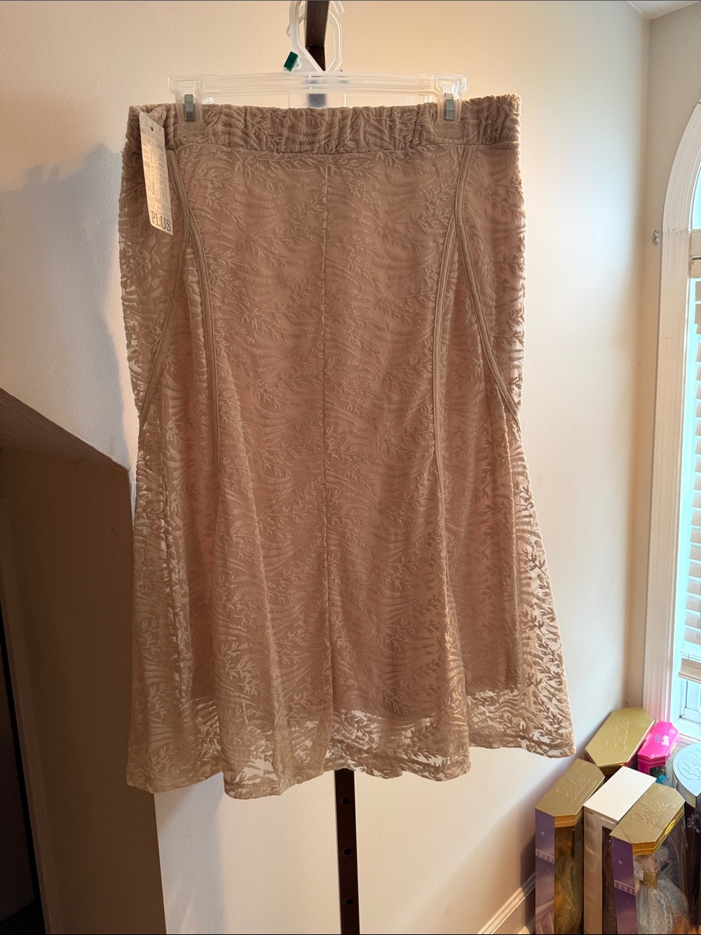 Lapis Beige Textured A-Line Skirt